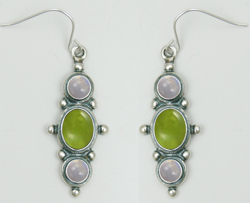 Sterling Silver Drop Dangle Earrings With Peridot And Rainbow Moonstone